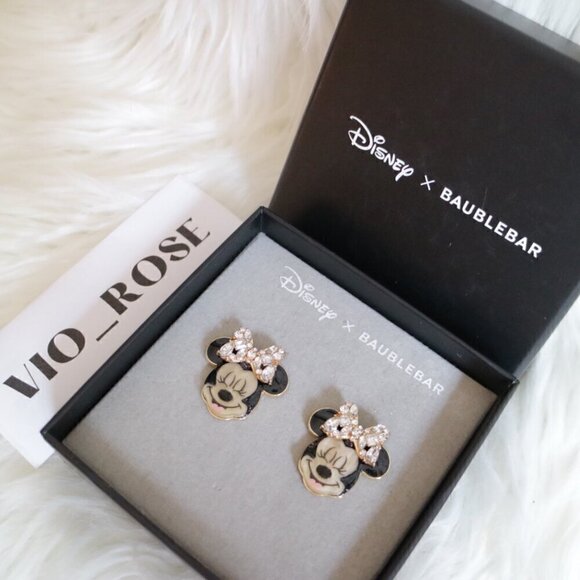 NWT Disney x Baublebar Minnie Mouse Stud Earrings White Gold - Picture 1 of 5